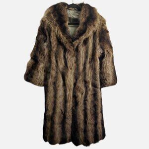Vintage 70s Real Raccoon Fur Coat Women's L Full Length Maxi Mobwife Old Money